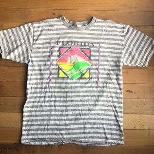 Vintage single stitch striped neon Florida t-shirt sz XL USA made 100% cotton